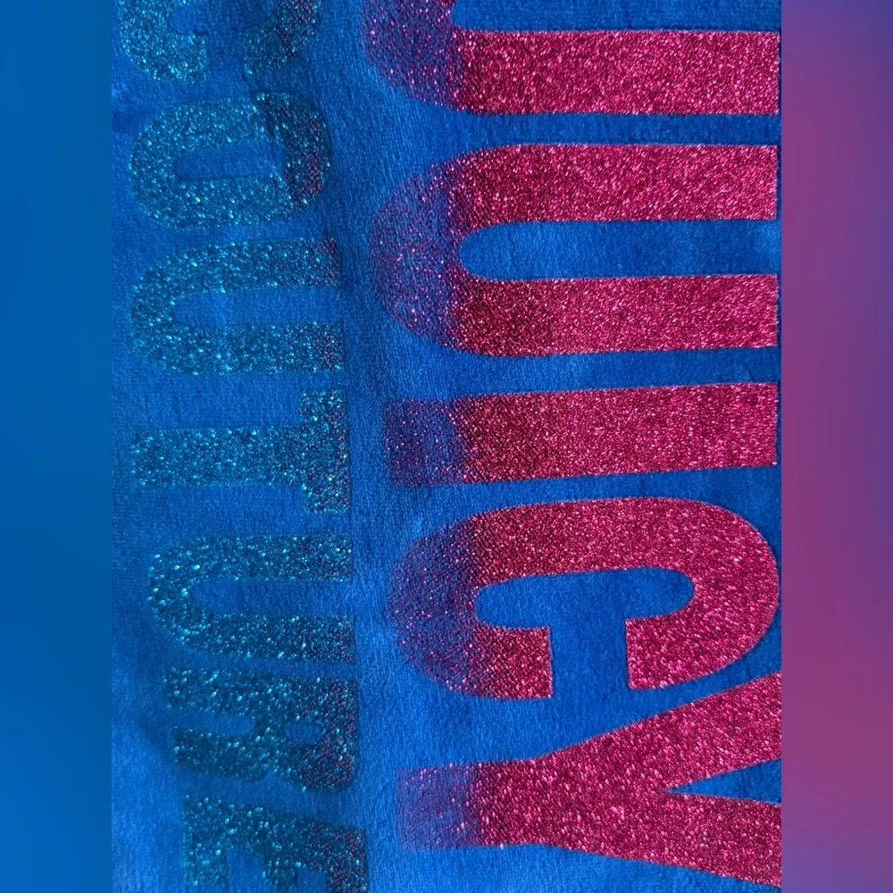 Juicy Couture Pink & Blue Glitter Shimmer Velvet Wristlet Pouch Clutch Bag